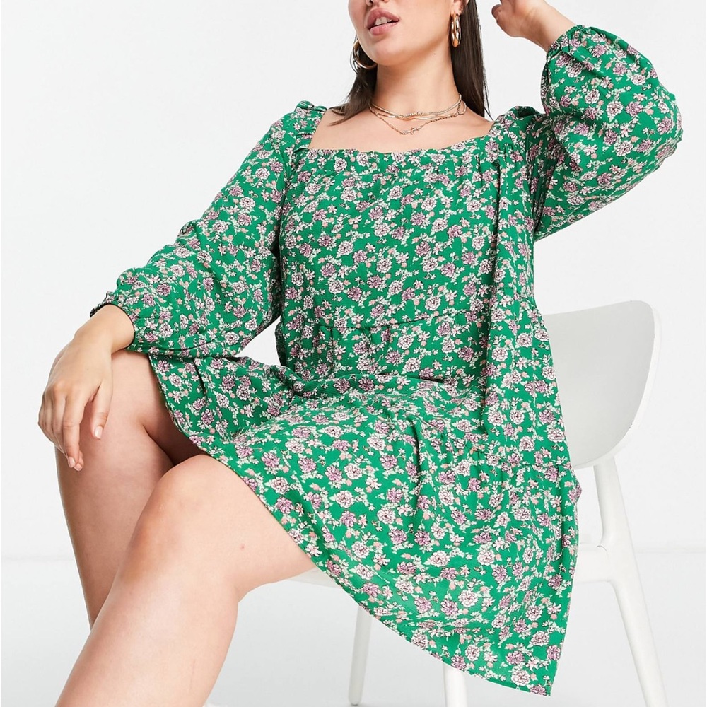ASOS Curve Green Floral Print Dress